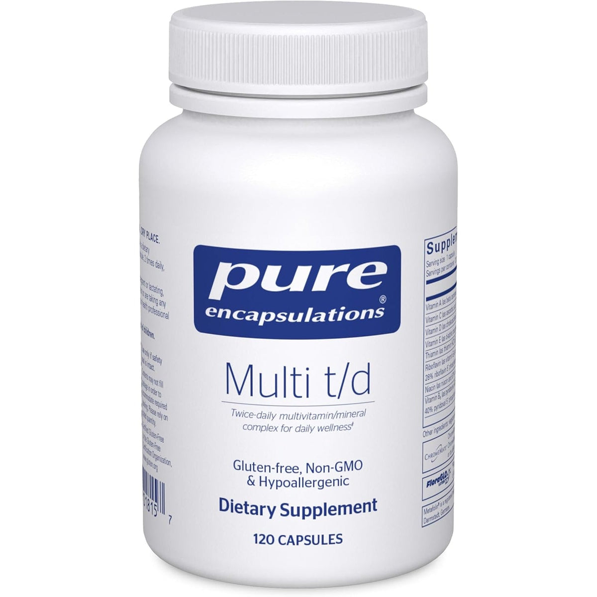 Pure Encapsulations Multi T/D - Multivitamin & Mineral Supplement - for Daily Wellness, Cardiovascular & Immune Health* - Rich in Vitamins & Minerals - Gluten Free & Vegetarian - 120 Capsules
