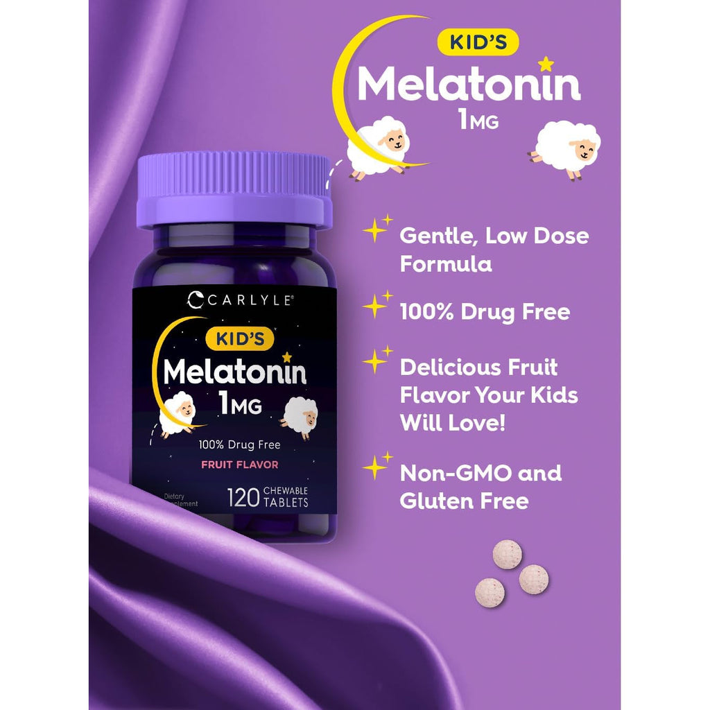 Carlyle Kids Melatonin 1Mg | 120 Chewable Tablets | Fruit Flavor | Vegetarian Supplement | Non-Gmo, Gluten Free Formula