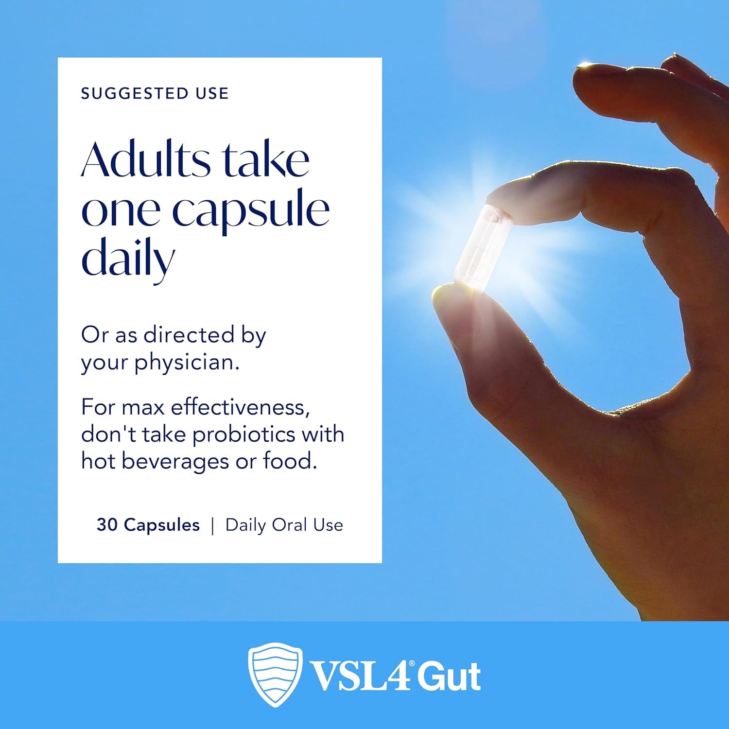 VSL4® Gut Daily Probiotics for Gut Health - 30B Cfus, Multi-Strain Digestive Support for Women & Men, Promotes Gut Balance & Regularity, Potent, Shelf-Stable Probiotic Supplement, 30 Capsules