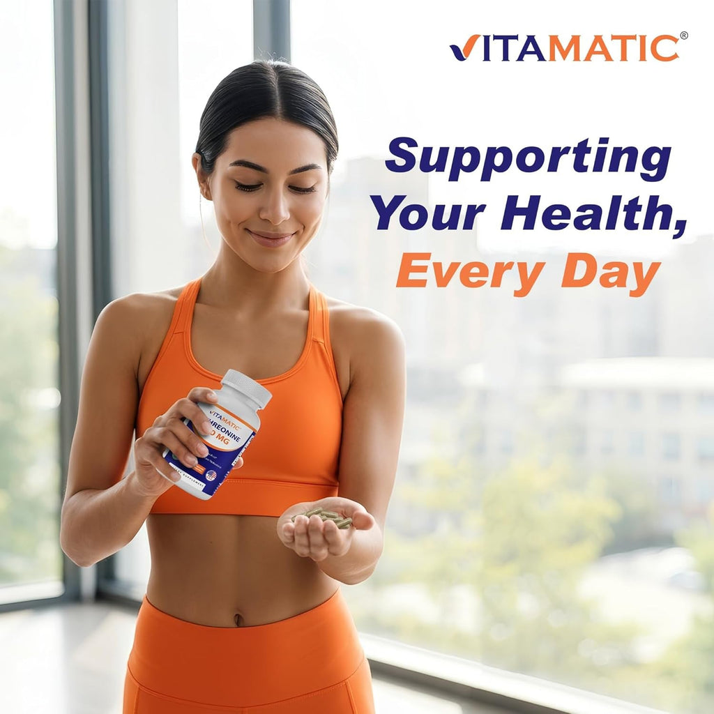 Vitamatic L-Threonine 500Mg – 120 Vegetable Capsules Promotes Healthy Liver, Cardiovascular & Structural Function