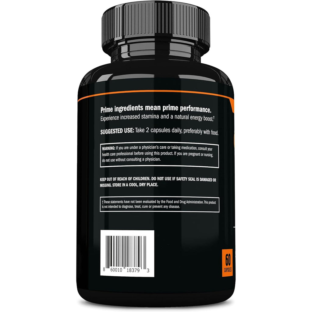 Prime Labs Organic Black Maca Root Capsules 1,200Mg - Stamina, Drive, Energy, Vitality - Peruvian 20:1 Extract - for Men & Women - 60 Count