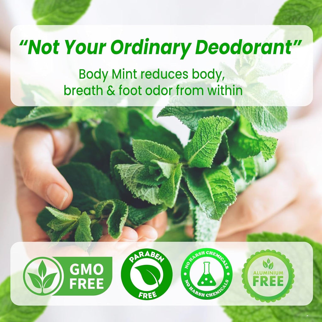 Body Mint Original | Chlorophyll Deodorizing Supplement for Full Body Freshness | Aluminum-Free Plant-Based Internal Deodorant | Fresh Underarms, Breath, Body & Feet | 50 Tabs