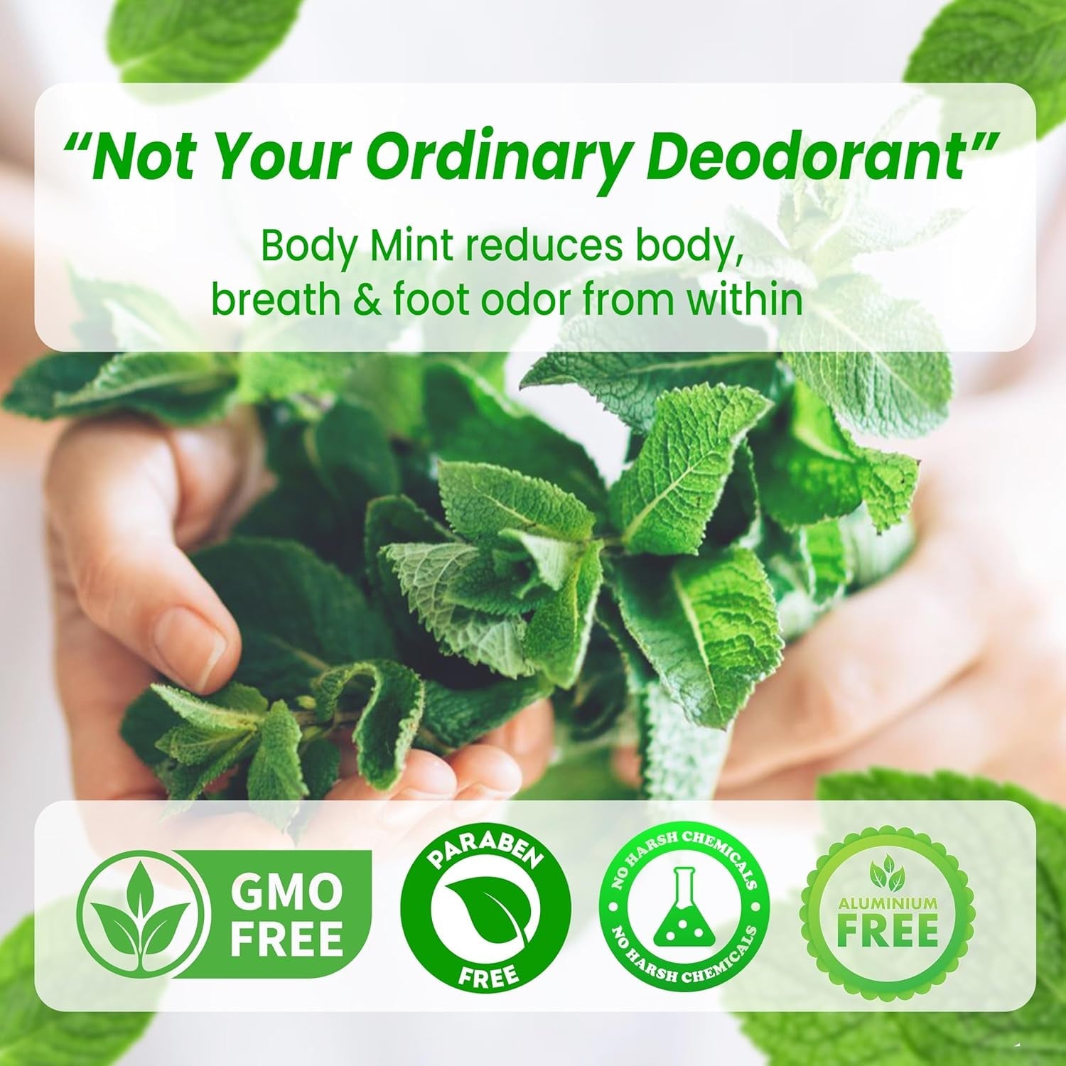Body Mint Original | Chlorophyll Deodorizing Supplement for Full Body Freshness | Aluminum-Free Plant-Based Internal Deodorant | Fresh Underarms, Breath, Body & Feet | 50 Tabs