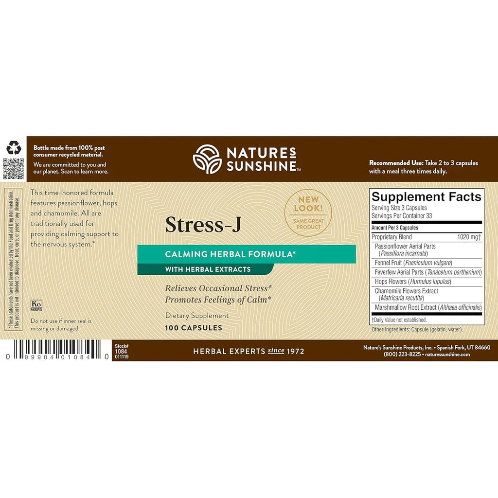 Nature'S Sunshine Stress-J, 100 Capsules | This Natural Stress Relief Formula Promotes Feelings of Calm and Helps with Occasional Stress