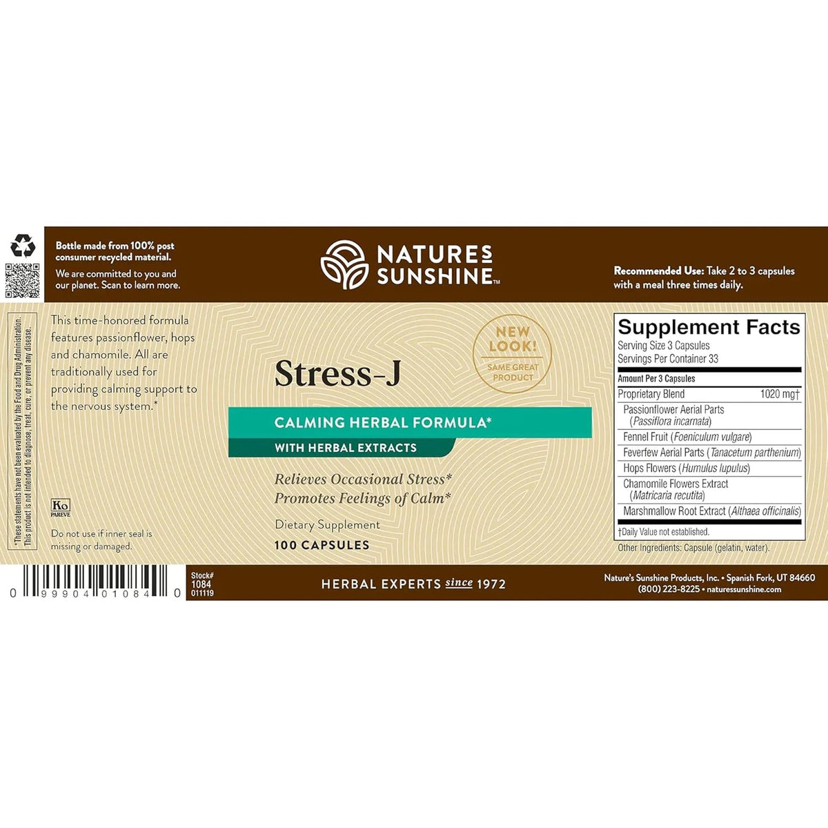 Nature'S Sunshine Stress-J, 100 Capsules | This Natural Stress Relief Formula Promotes Feelings of Calm and Helps with Occasional Stress