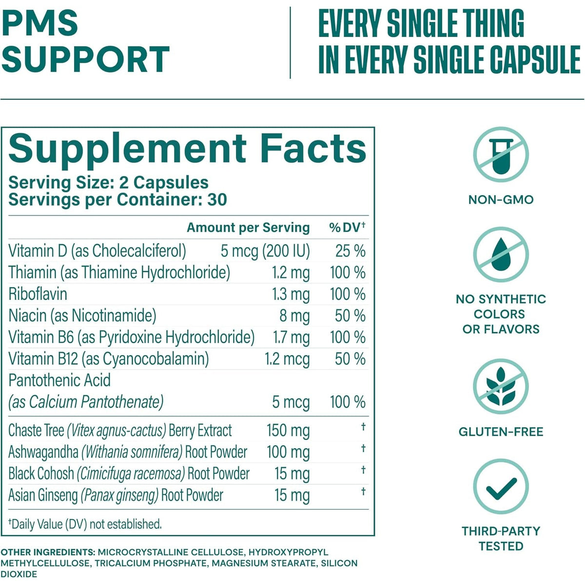 Habit PMS Support Supplement for Women (60 Capsules) - Supports Premenstrual Symptoms & Stress, Hormone Balance, Mood, B Vitamins, Vitamin D, Chasteberry, Ashwagandha, Gluten-Free, Non-Gmo (1 Pack)