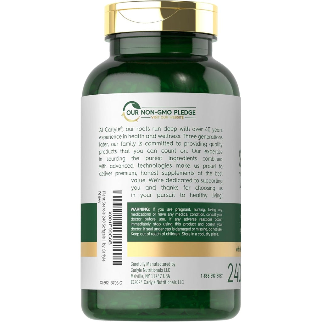Carlyle Plant Sterols 1200 Mg | 240 Ultra Potent Softgel Capsules | Non-Gmo and Gluten Free Supplement | with Beta Sitosterol