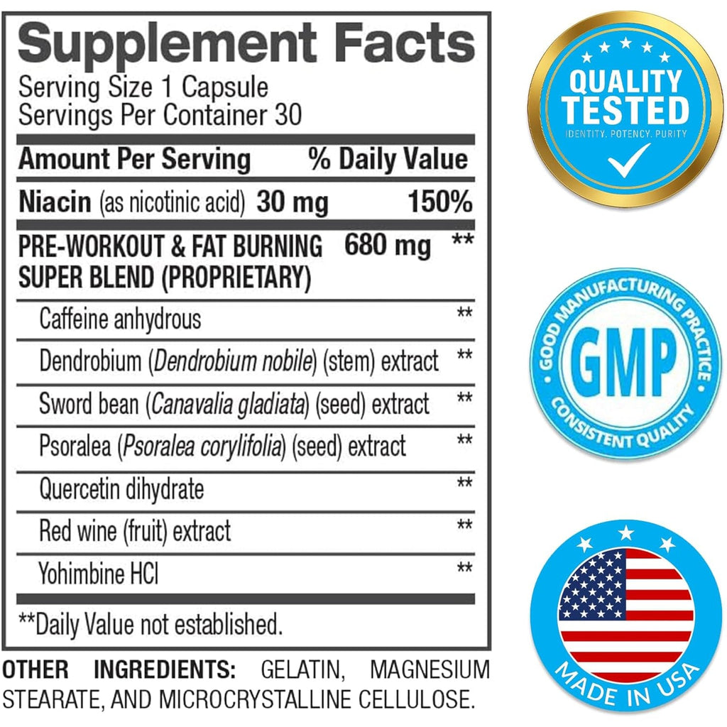BPI Sports B4 – Extra Strength Natural Fat Burner for Women & Men – Keto-Friendly Fat Burner Capsules, Weight Loss & Appetite Control -Caffeine, Niacin, Quercetin, Yohimbine – 30 Servings – 710Mg