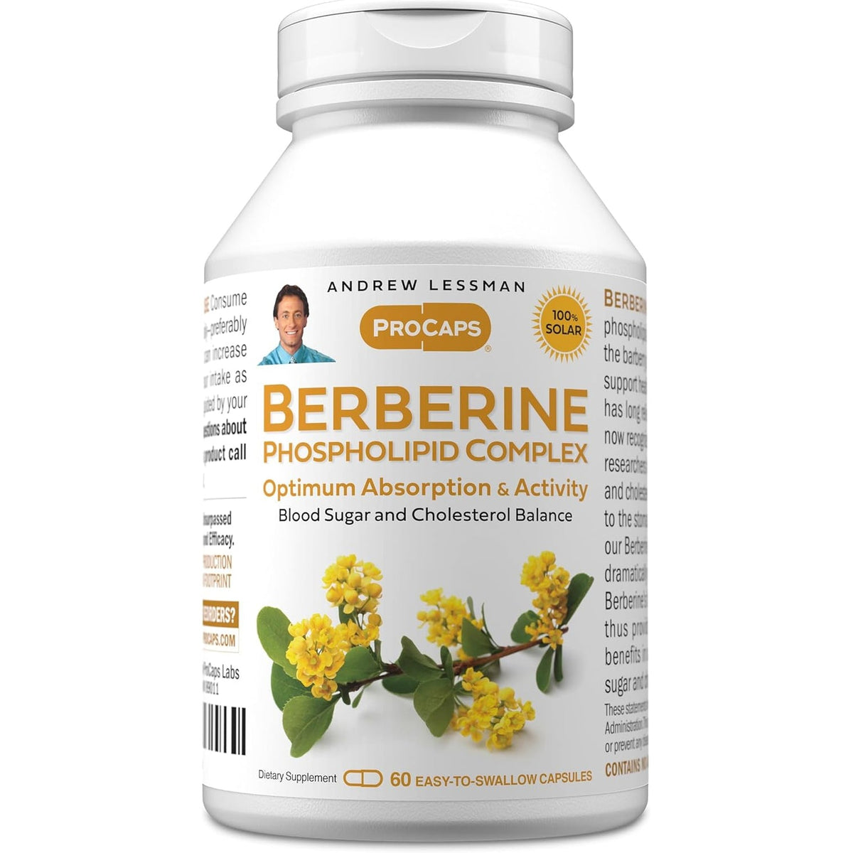 ANDREW LESSMAN Berberine Phospholipid Complex 60 Capsules - Barberry Root Extract. Small Easy to Swallow Capsules