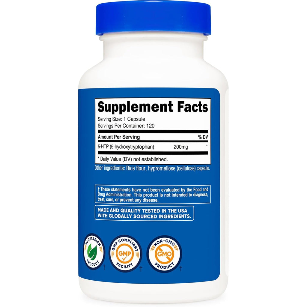Nutricost 5-HTP 200Mg, 120 Vegetarian Capsules (5-Hydroxytryptophan) - Non-Gmo & Gluten Free