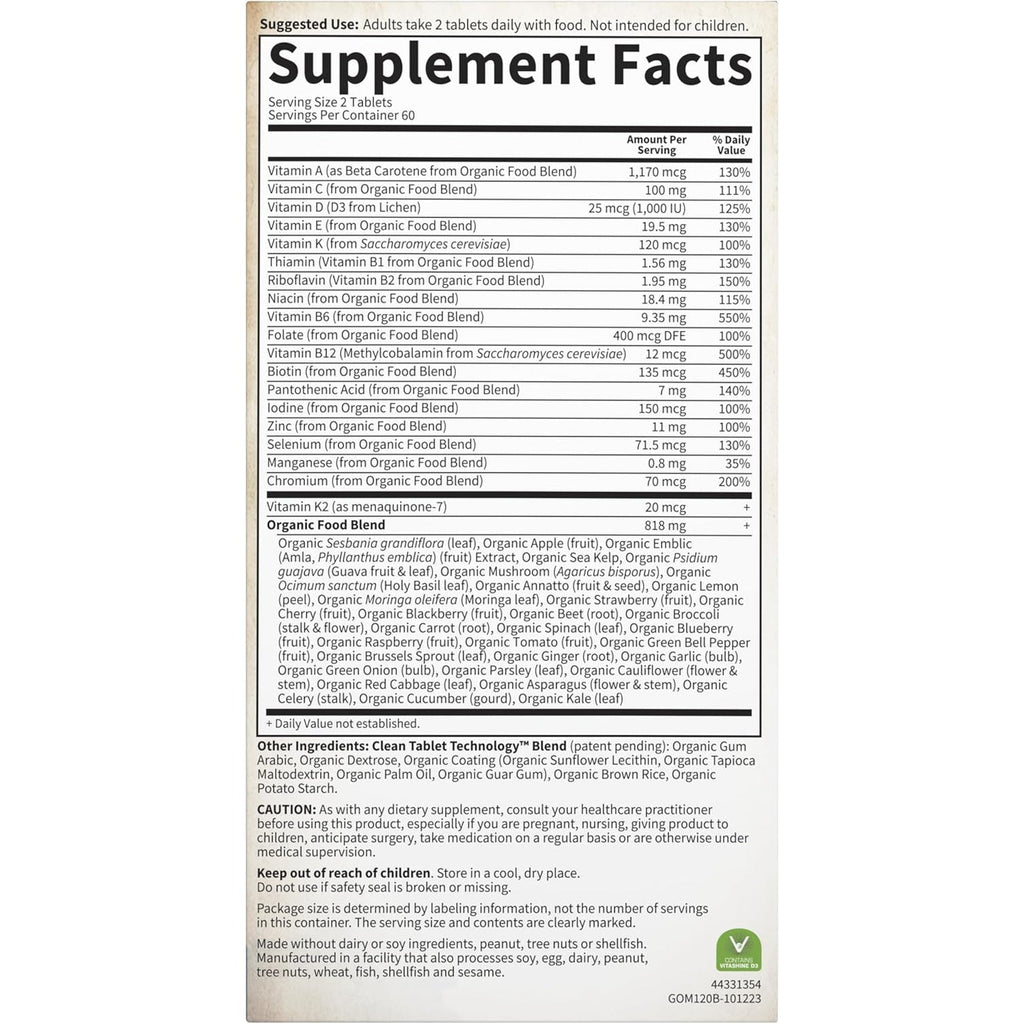 Garden of Life Organics Whole Food Multivitamin for Men, 120 Tablets, Vegan Mens Vitamins and Minerals for Health and Well-Being, Certified Organic Vegan Multi