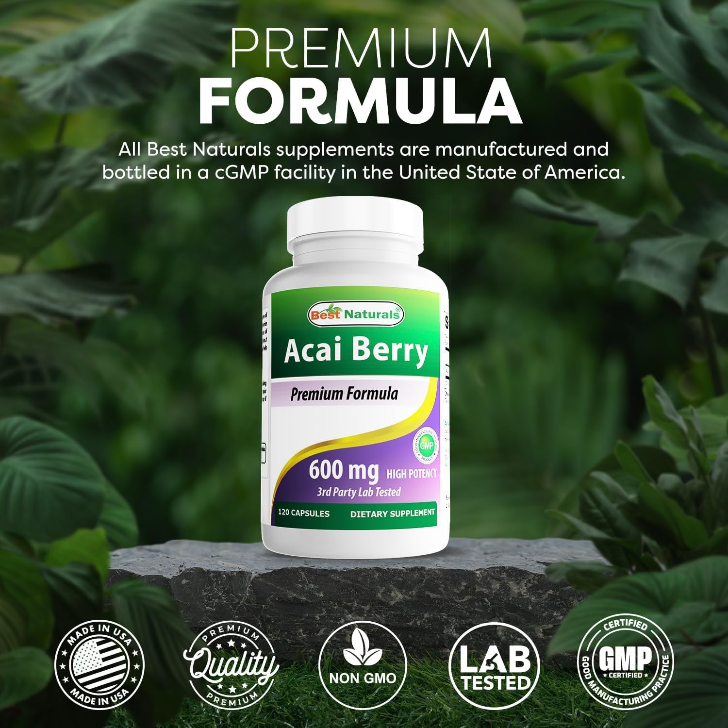 #1 Acai Berry 600Mg per Serving by Best Naturals -- 100% Pure High Potency -- Supports Fat Metabolism -- Manufactured in a USA Based GMP Certified Facility and Third Party Tested for Purity. Guaranteed!! (120 Caps)