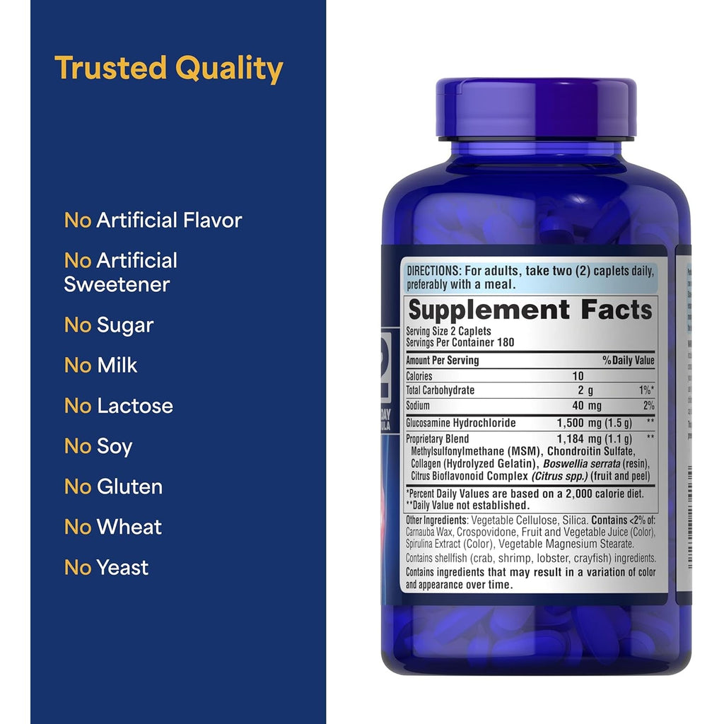 Puritan'S Pride Glucosamine Chondroitin MSM, Dietary Supplement for Joint Health, 6 Month Supply, 360 Coated Tablets