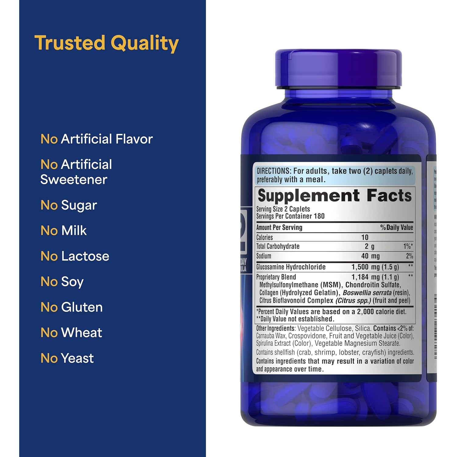 Puritan'S Pride Glucosamine Chondroitin MSM, Dietary Supplement for Joint Health, 6 Month Supply, 360 Coated Tablets