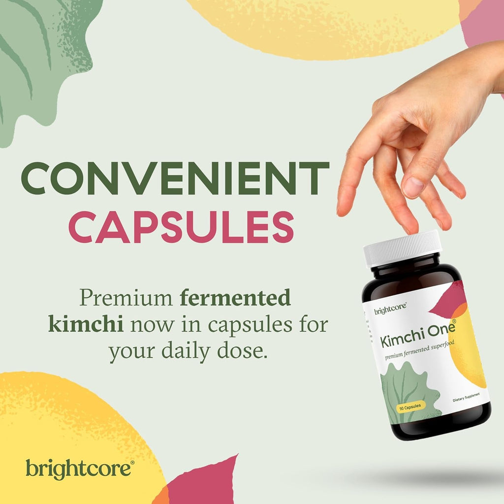Brightcore Nutrition - Kimchi One, Kimchi Powder Capsules, Probiotics, Enzymes, & Antioxidant Supplement, Premium Gut Health Superfood for Overall Well Being, Gluten-Free, 90 Vegan Capsules