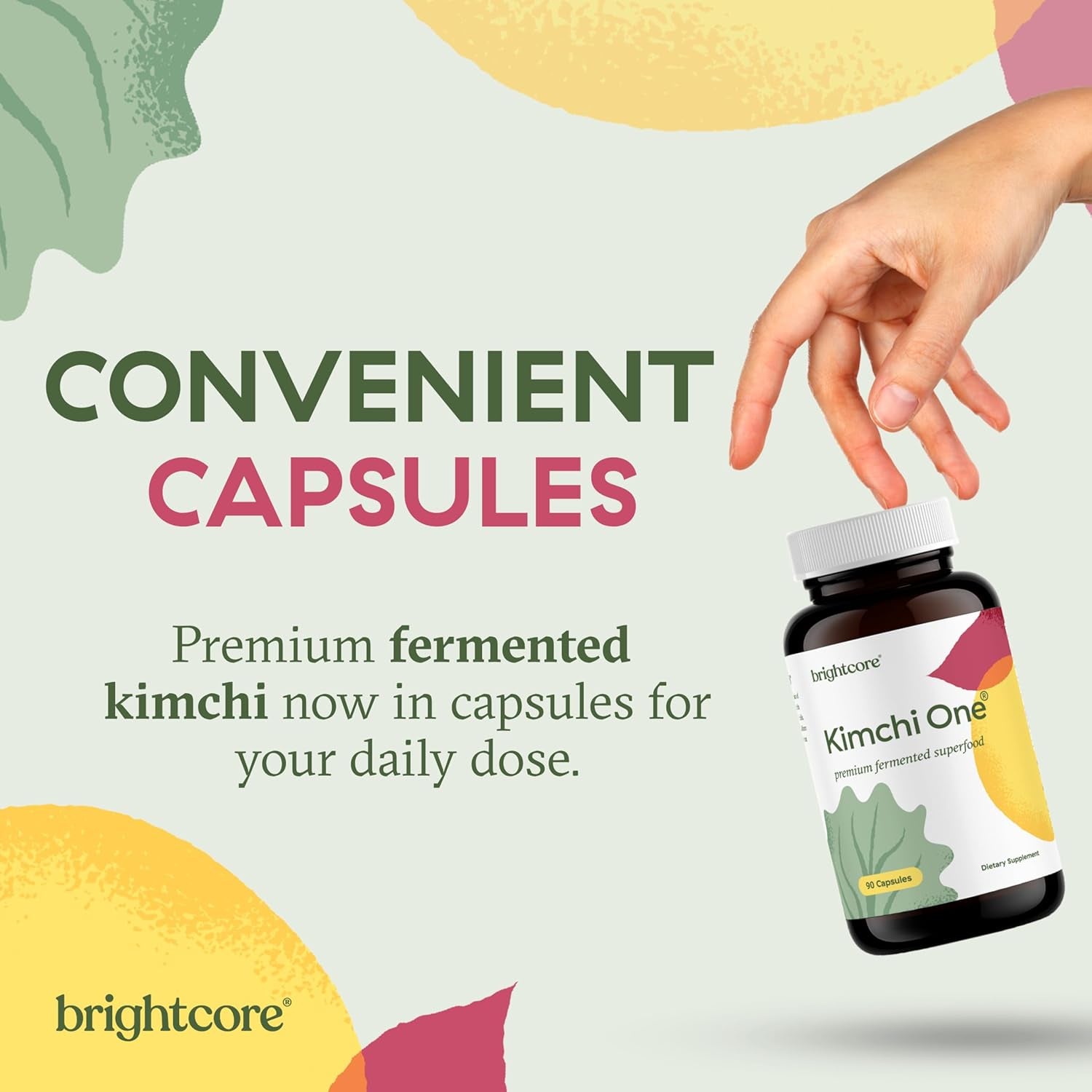 Brightcore Nutrition - Kimchi One, Kimchi Powder Capsules, Probiotics, Enzymes, & Antioxidant Supplement, Premium Gut Health Superfood for Overall Well Being, Gluten-Free, 90 Vegan Capsules