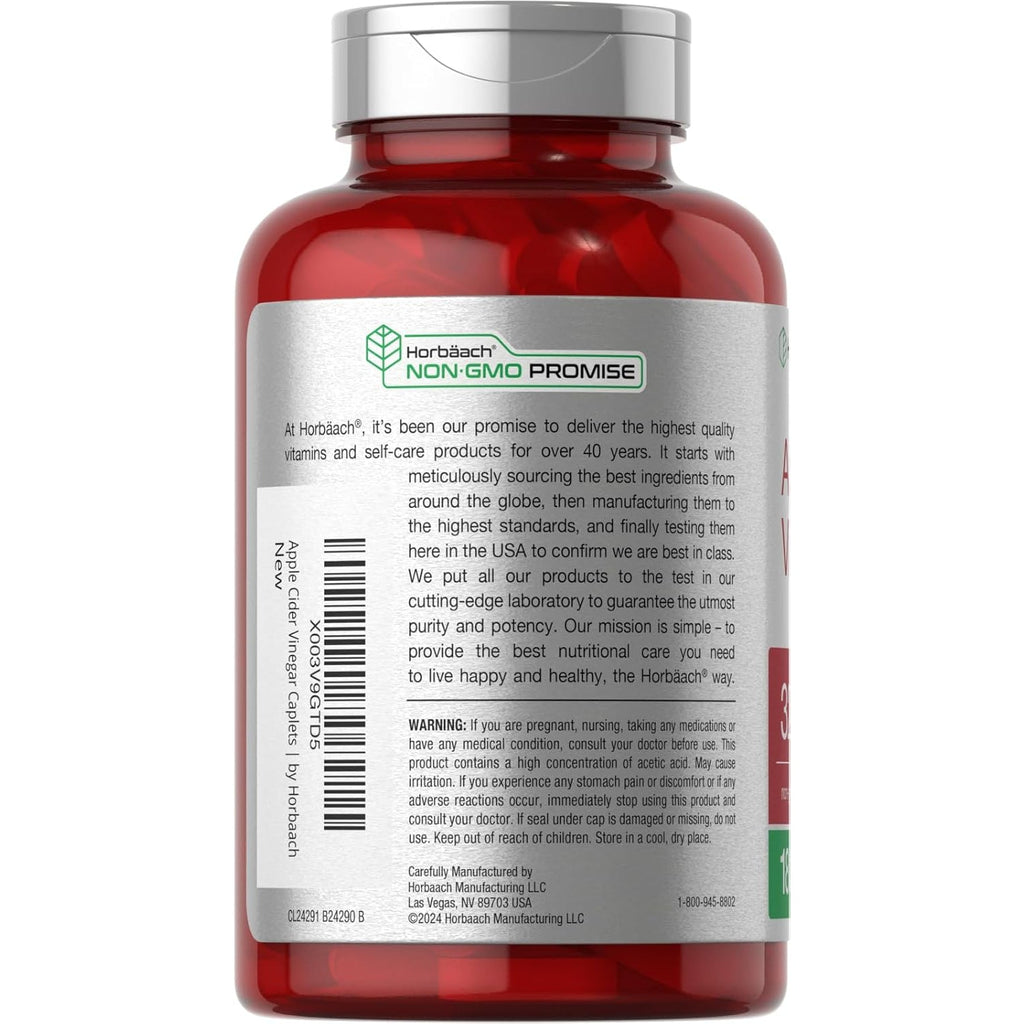Horbäach Apple Cider Vinegar Caplets 3200Mg | 180 Pills | Vegetarian, Non-Gmo & Gluten Free Supplement