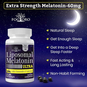 Fogoro Melatonin 60Mg-Fall Asleep Faster, Stay Asleep Longer,High Dose, 60 Count(Pack of 2)