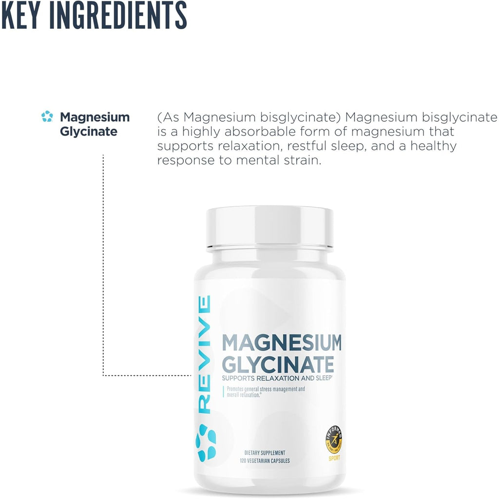 Revive MD Pure Magnesium Glycinate 200Mg – High Absorption Supplement for Relaxation, Stress Relief, Sleep & Memory Support – Promotes Strong Bones, Healthy Nerve & Muscle Function (60 Servings)