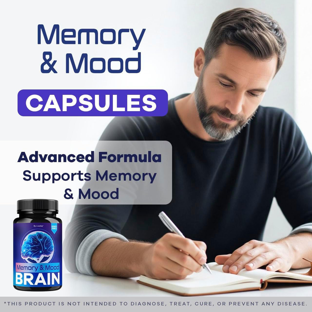 Memory Mood and Brain Capsules - Official Daily Support Brain Health Supplement Pills Advanced Formula, Memory & Mood Brain & Memory Focus Reviews, 60 Capsules for 1 Month