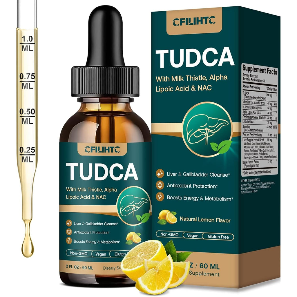 TUDCA Bile Salts 1200Mg Liquid Drops - Advanced Tudca Liver Supplement with ALA, NAC & Glutathione for Bile Flow, Gallbladder Health & Antioxidant Defense, High-Absorption, Lemon 2 Fl Oz