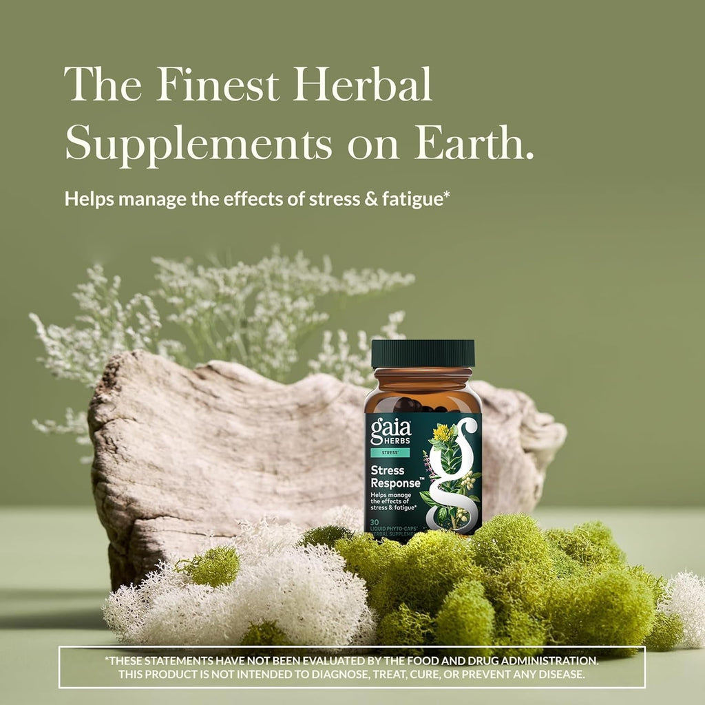 Gaia Herbs Stress Response Supplements - Supports Relaxation & Healthy Stress Response* - with Rhodiola, Holy Basil, Ashwagandha & More - 30 Vegan Liquid Phyto-Caps (15 Servings)