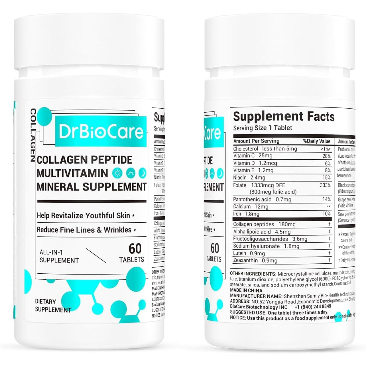Drbiocare Collagen Peptides for Women, Beauty Vitamin & Mineral Supplement,Contains Vitamin D3, Probiotics for Women & Collagen Peptides,Vitamin B Complex,Vitamin E 60 Tablets