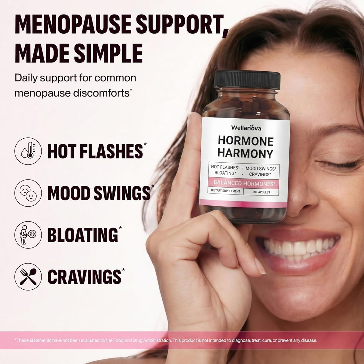 Hormone Harmony for Women – Natural Hormonal Balance Support for Menopause & Perimenopause – Hot Flashes, Mood Swings, Cravings, Bloating Relief – 60 Capsules