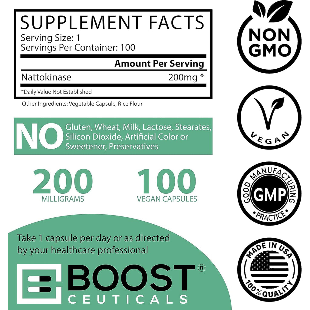 Nattokinase 4000 FU 100 Capsules | Vegan No K2 No Fillers | Clean Enzyme for Circulation & Blood Thinner & Blood Flow Support | Boostceuticals