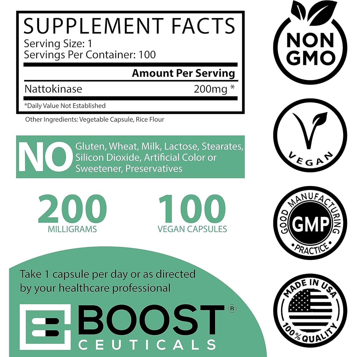 Nattokinase 4000 FU 100 Capsules | Vegan No K2 No Fillers | Clean Enzyme for Circulation & Blood Thinner & Blood Flow Support | Boostceuticals
