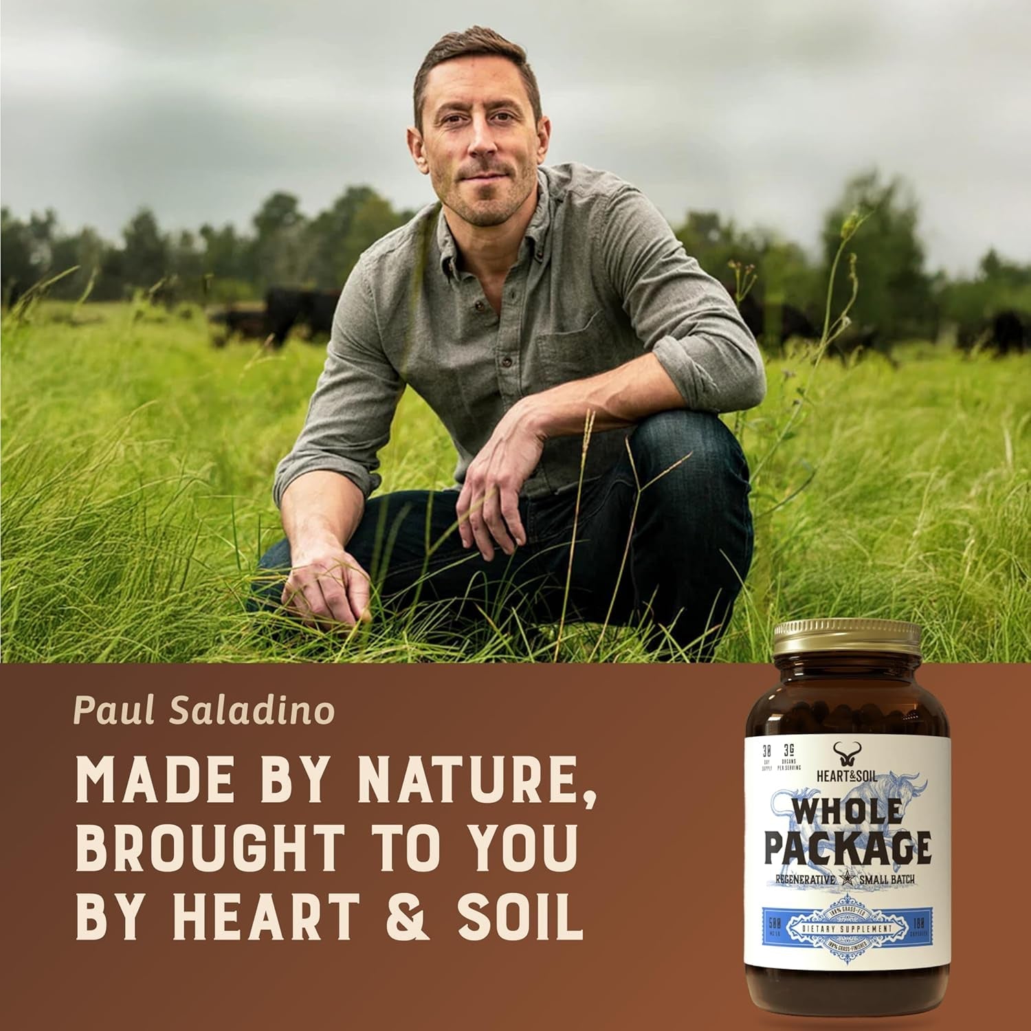 Heart & Soil – Whole Package – 100% Grass Fed & Finished Testicle, Liver & Blood Extract – Supports Male Reproductive Wellness, Hormonal Health, Energy Output & Physical Endurance – 180 Capsules