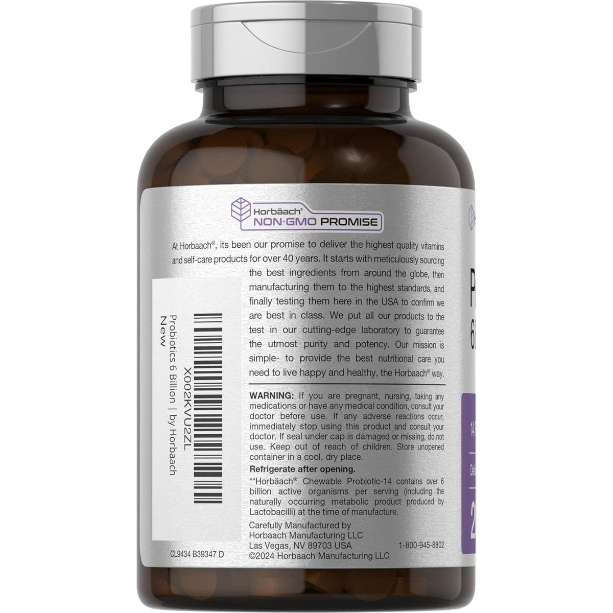 Horbäach Probiotics 6 Billion Cfus | 200 Chewable Tablets | Berry Flavor | 14 Probiotic Strains | Vegetarian, Non-Gmo & Gluten Free Supplement for Men & Women