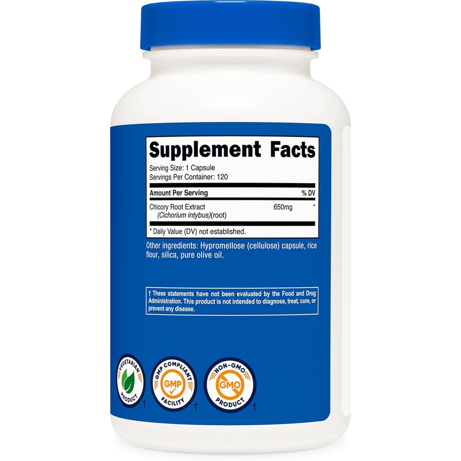 Nutricost Chicory Root 650Mg per Capsule - 120 Plant-Based Capsules, Non-Gmo, Gluten Free