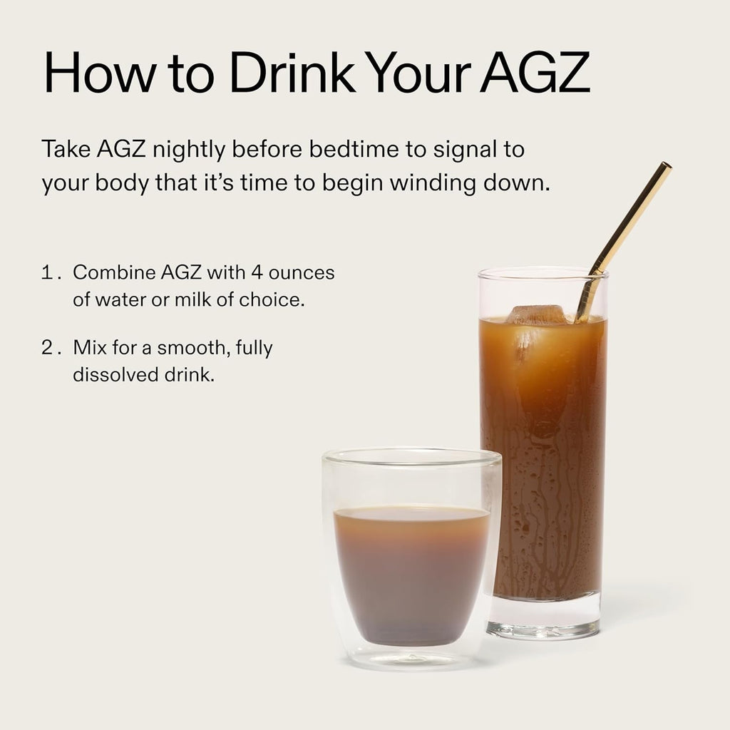 AG1 AGZ Sleep Drink – 30-Count Calming Sleep Aid Powder, Melatonin-Free Nighttime Blend with Magnesium, Ashwagandha, Saffron & Valerian – Herbal & Adaptogen Drink Mix (Chocolate Mint)