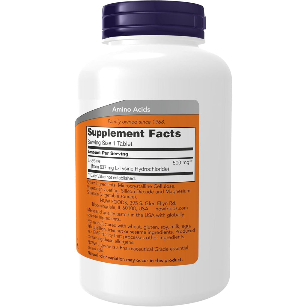 NOW Supplements, L-Lysine (L-Lysine Hydrochloride) 500 Mg, Amino Acid, 250 Tablets