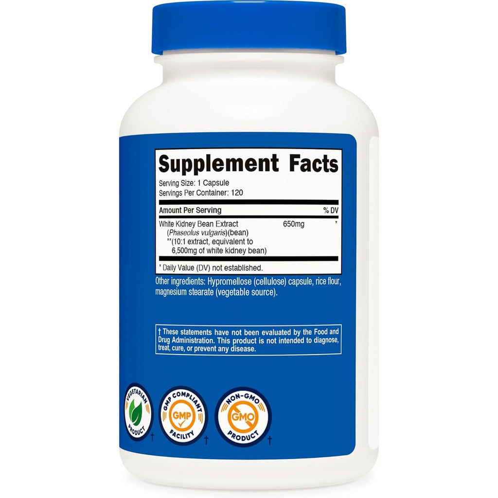 Nutricost White Kidney Bean Extract 120 Capsules for 120 Servings per Bottle - Vegetarian Caps, Gluten Free and GMO Free