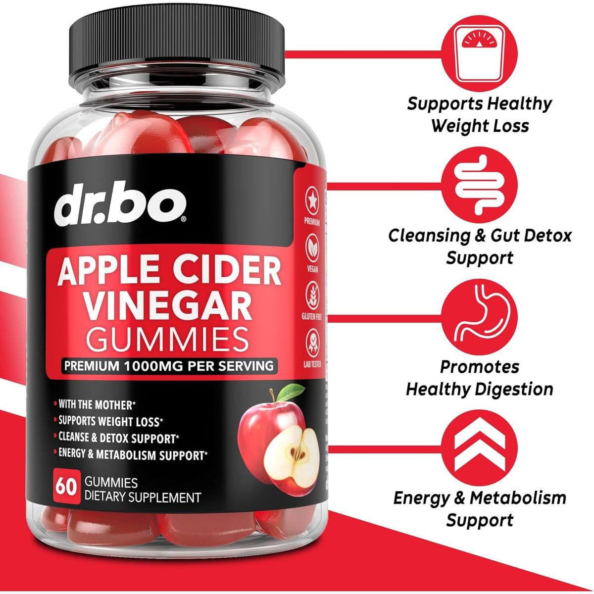 ACV Apple Cider Vinegar Gummies - Natural Support for Advanced Weight Loss, Detox, Cleansing, Digestion plus Gut Health - ACV Gummies Supplements with 1000MG Apple Cider Vinegar Gummy with the Mother