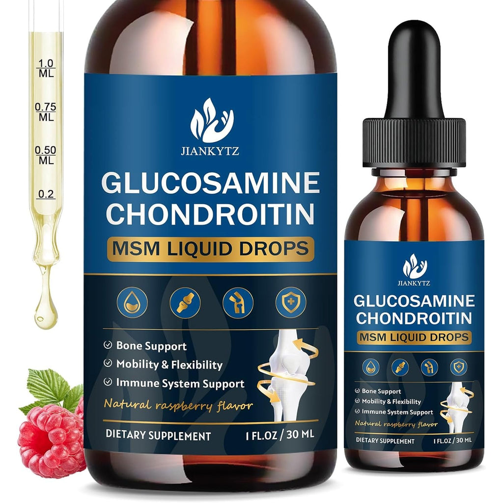(2 Pack) Glucosamine Chondroitin MSM Liquid Drops, High Absorption, Antioxidant, Immune, Bone Support, MSM Supplement for Men & Women, Vegan, Sugar-Free, Raspberry Flavor, 1 Fl Oz