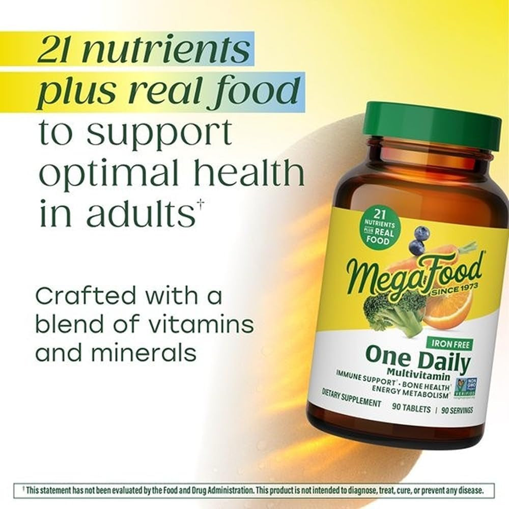 Megafood One Daily Iron Free Multivitamin - Multivitamin for Women and Men - with Real Food - Immune Support Supplement - Bone Health - Energy Metabolism - Vegetarian; Non-Gmo; No Iron - 60 Tablets
