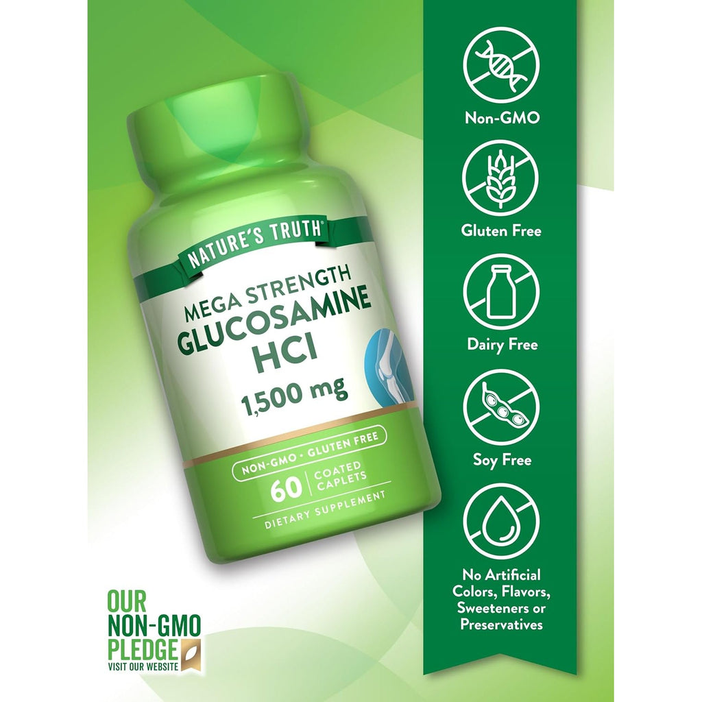 Nature'S Truth Glucosamine HCI 1500Mg | 60 Caplets | Mega Strength | Non-Gmo & Gluten Free Supplement