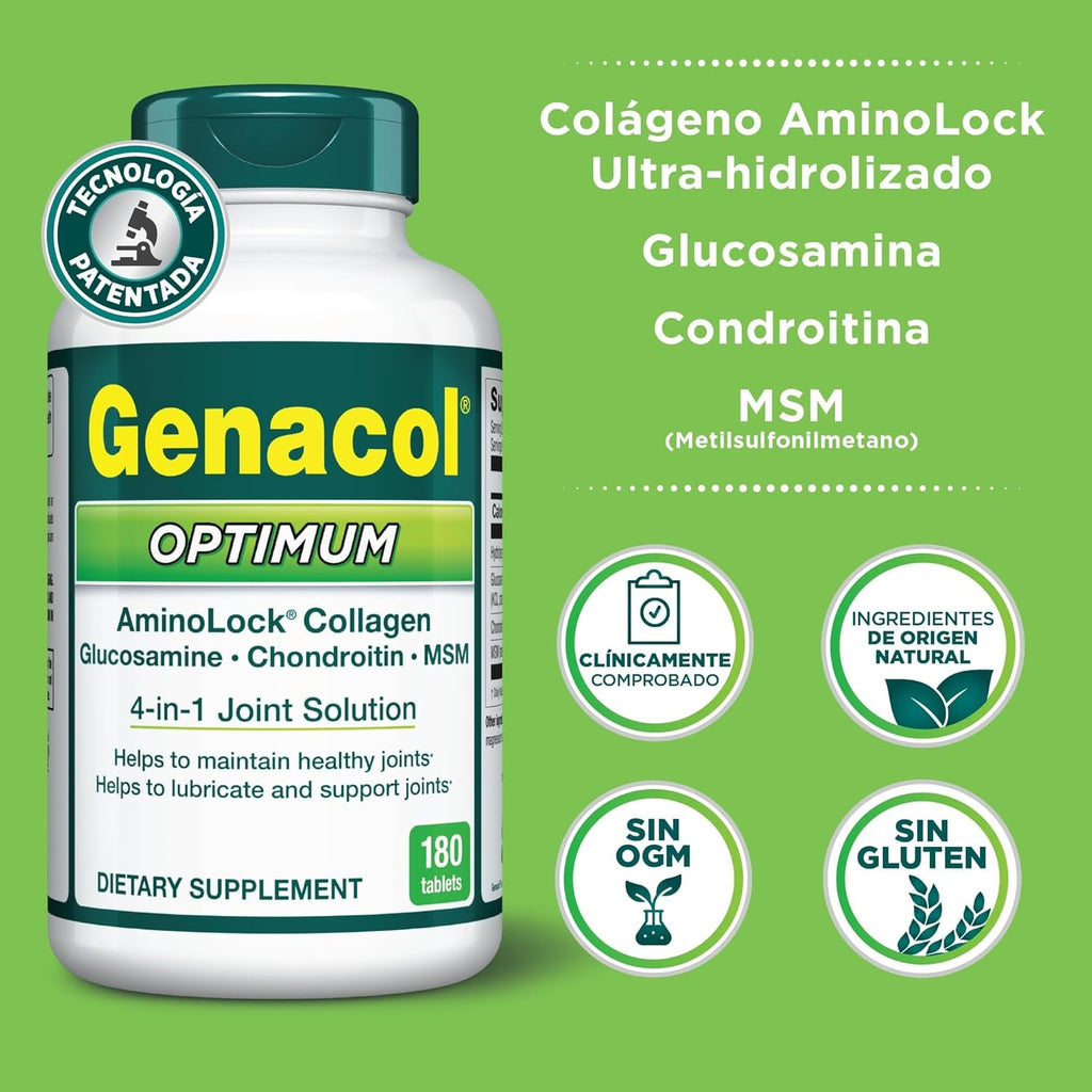 Genacol Optimum – Glucosamine, Chondroitin, MSM & Ultra-Hydrolyzed Collagen Joint Supplement, Complete Formula for Joints and Cartilage, 180 Tablets (60-Day Supply)