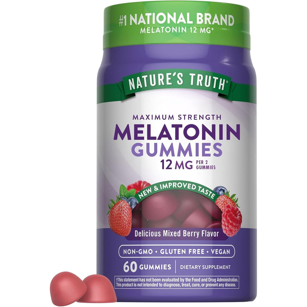 Nature'S Truth Melatonin Gummies | 12Mg | Mixed Berry Flavor | Vegan, Non-Gmo & Gluten Free Supplement