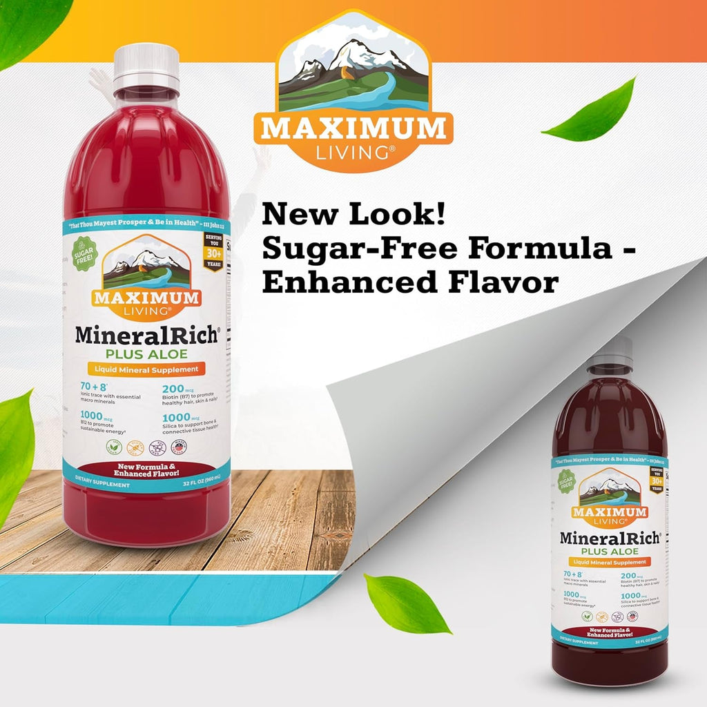Maximum Living Mineralrich Minerals Supplement with Aloe - Liquid Blend of Vitamins and Trace Minerals - 32 Oz
