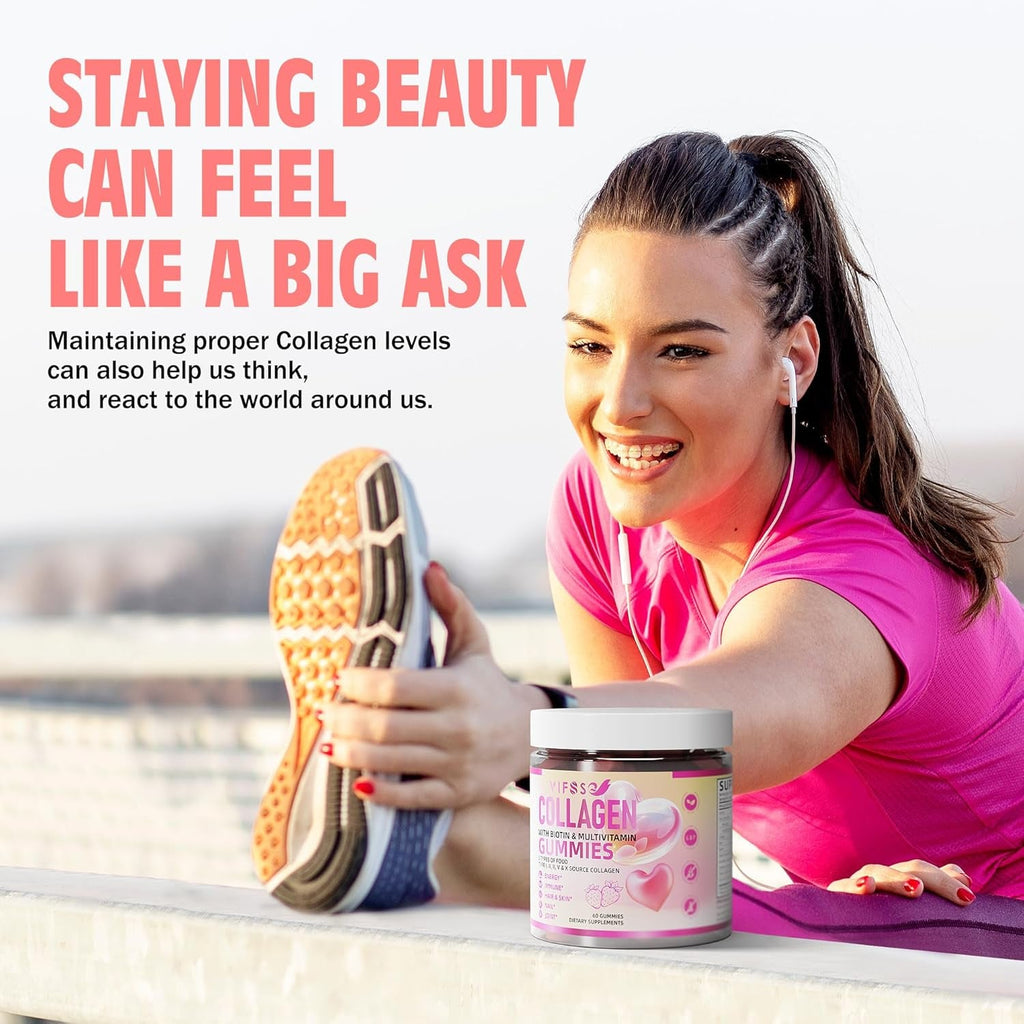 VIFSSG Collagen Peptide Gummies for Women,60 Gummies Sugar-Free Hydrolyzed, Extra Strength 2500Mg Protein Type I,II,III,V,X with 15000Mcg Biotin and Vitamin a B6 B12 C D E for Hair Skin Nail