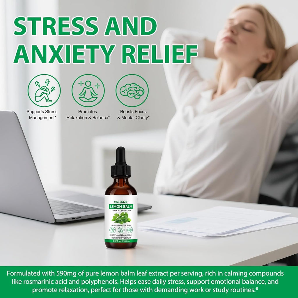Lemon Balm Extract-Alcohol-Free, Natural Organic Lemon Balm Tincture Liquid for Women & Men, Helps to Relax, 590Mg- 2.02 Fl.Oz