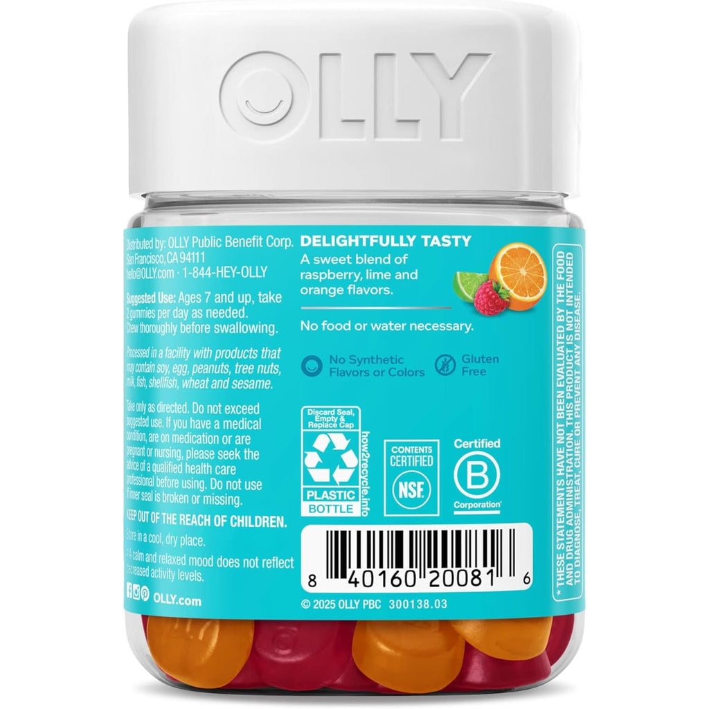 OLLY Kids Chillax Gummy, for a Calm and Relaxed Mood*, Magnesium, L-Theanine, Lemon Balm Extract, Chewable Supplement, Sherbet Flavored, 25 Day Supply - 50 Count (Packaging May Vary)
