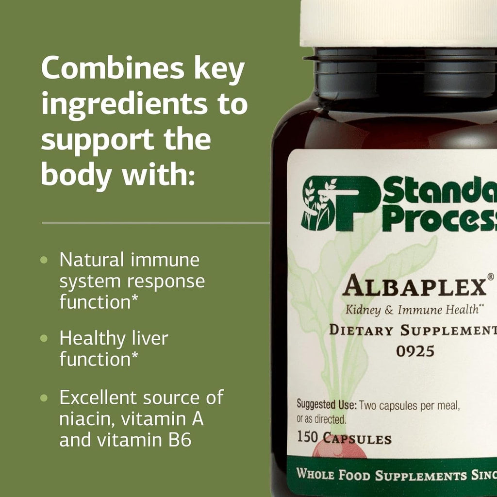 Standard Process Albaplex Liver & Immune Health Dietary Supplement - Non-Dairy - Kidney & Liver Health Support - Contains Vitamins A,B6, & C - 150 Capsules