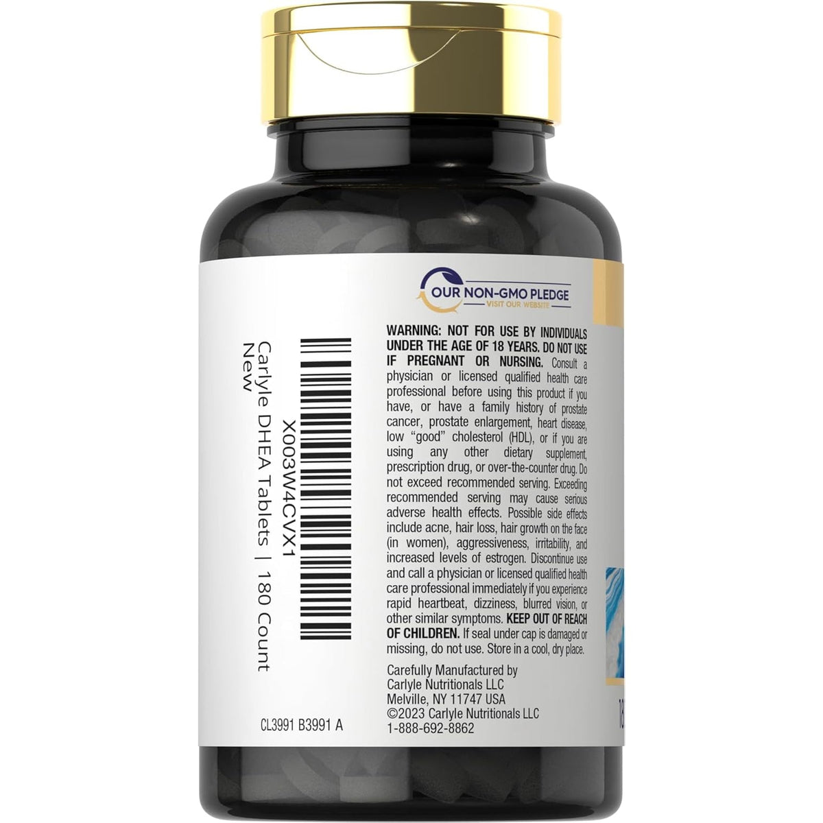 Carlyle DHEA Supplement for Women and Men | 25Mg | 180 Tablets | Vegetarian, Non-Gmo, and Gluten Free