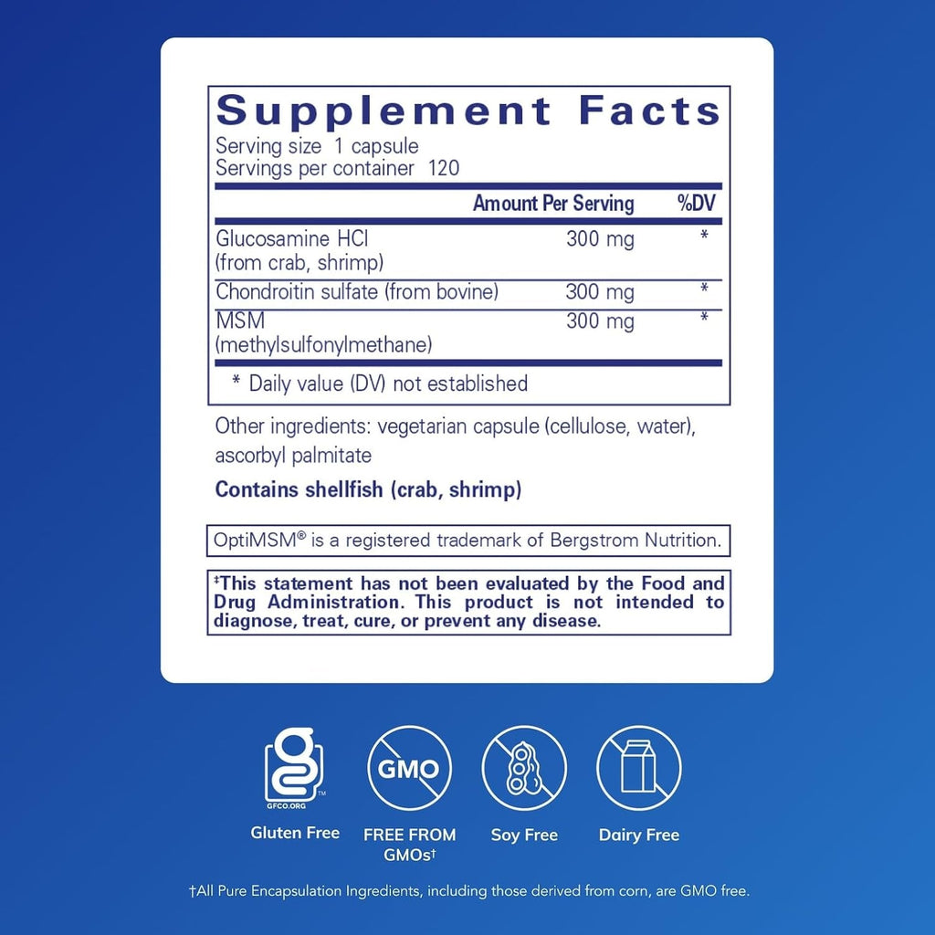 Pure Encapsulations Glucosamine Chondroitin with MSM - Supports Joint Health & Normal Cartilage Formation* - Maintains Enzyme Activity - Gluten-Free & Non-Gmo - 120 Capsules