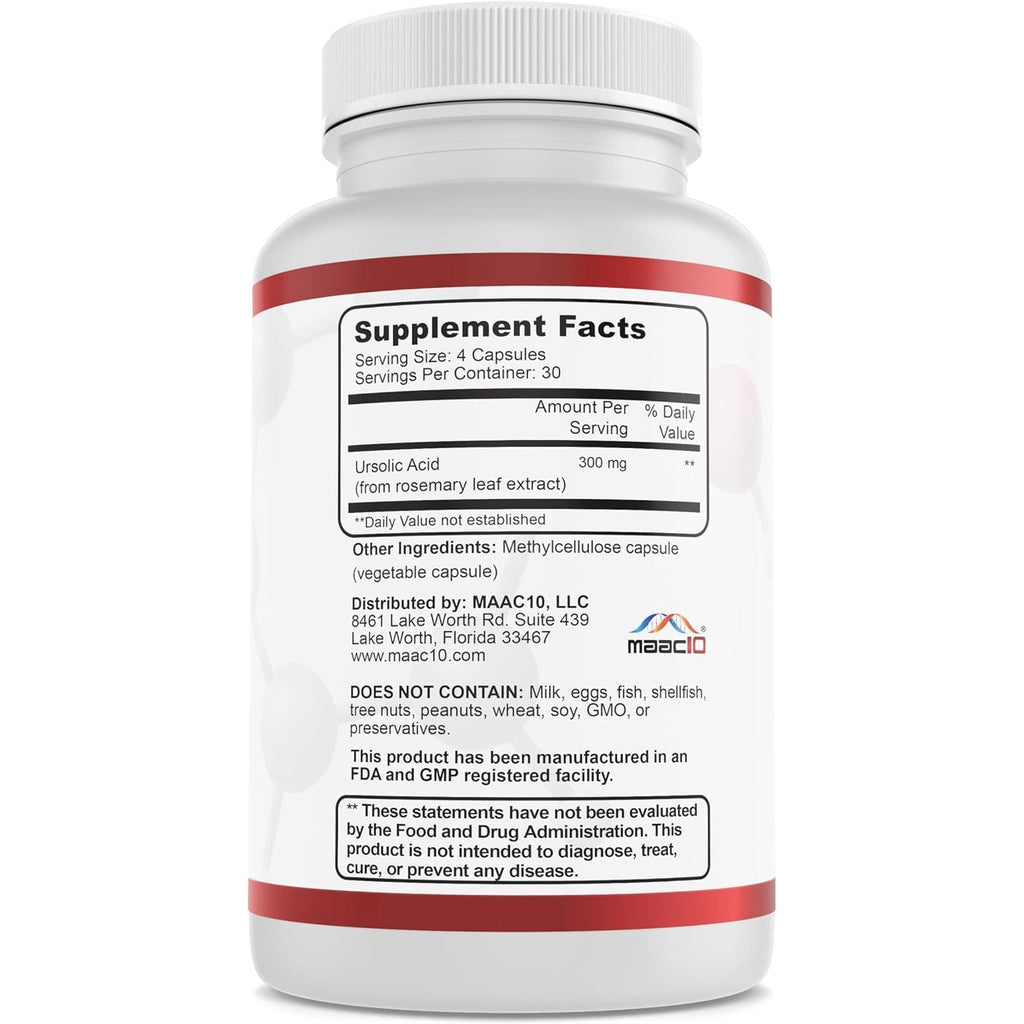 MAAC10 Ursolic Acid 300Mg - Sourced from Rosemary Extract, AMPK & Sirtuin Activator - Third-Party Lab Tested